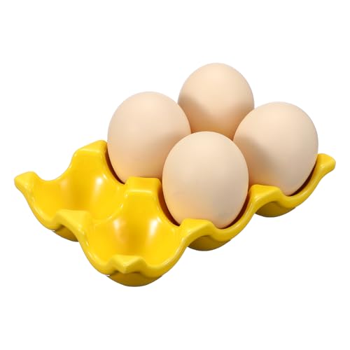 uxcell Ceramic 6 Cups Egg Tray Holder, Porcelain Eggs Container for Home Countertop Kitchen Storage Refrigerator Fridge Decorative Serving Display, Yellow - color: Yellow