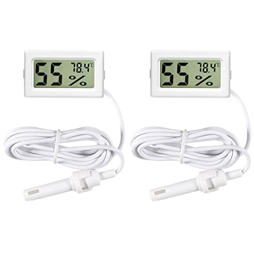 2Pcs Mini Digital Thermometer Hygrometer with Probe TPM-10 Indoor Temperature Humidity Meter LCD Fahrenheit (℉) Display Hygrometer Thermometer Gauge for Incubator Reptile Plant Terrarium - color: White 2PCS