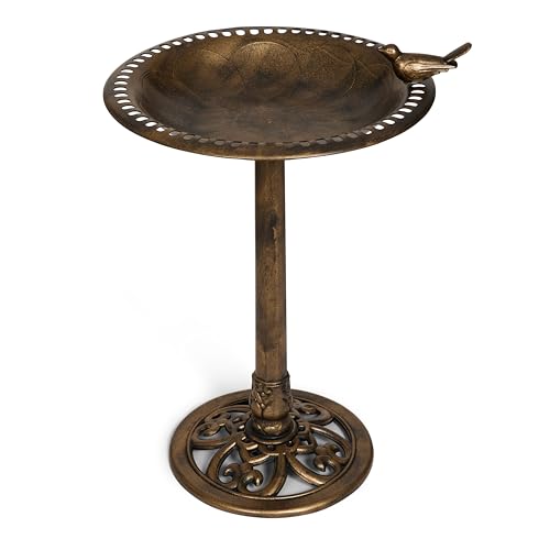 Backyard Expressions Outdoor Garden Bird Bath with Bird - Bronze - Weather Resistant Polyresin - 30 Inch - color: Bronze