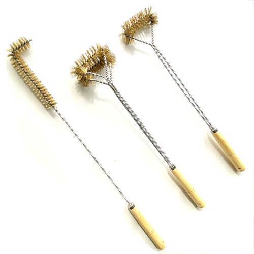 SUNRISE Fryer Brush with Long Handle (Brass, L, Single, and Double Brush) - color: Brass, size: L, Single, and Double Brush