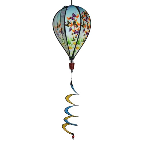 In the Breeze Butterfly Swarm 6-Panel Kinetic Hot Air Balloon Wind Spinner,11" W x 17" H, 26" Tail,1052 - color: Butterfly Swarm