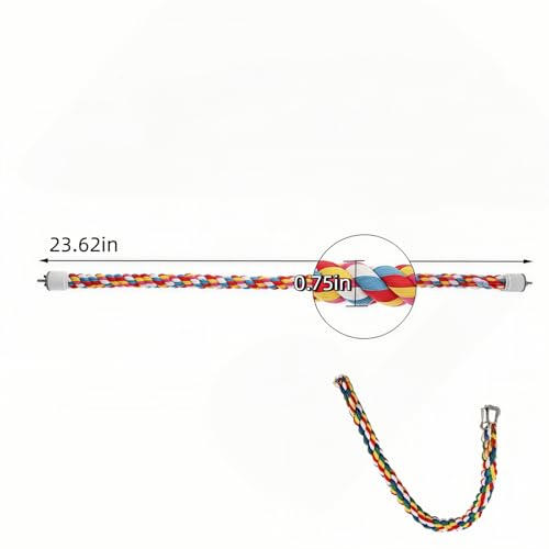 Bird Rope Perches, Parrot Toys, Bungee Rope Perches for Parrots, Cockatiels, Parakeets, Budgie Cages Comfy Birds (Metal Nut) - 23.62 inches - size: 60cm