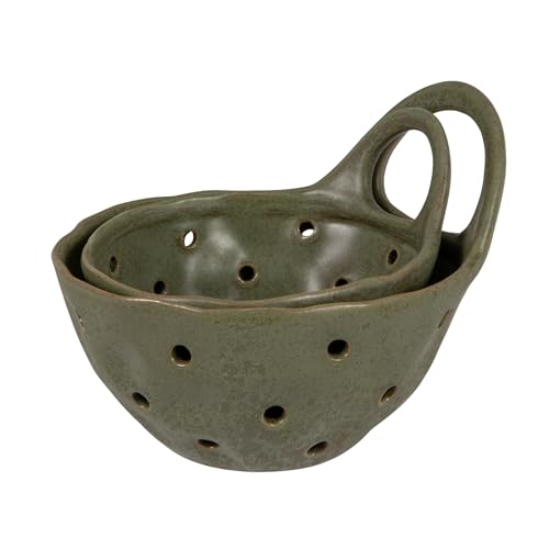 Creative Co-Op Set of 2 Green Reactive Glaze Stoneware Colanders - color: Green, size: Large/Small