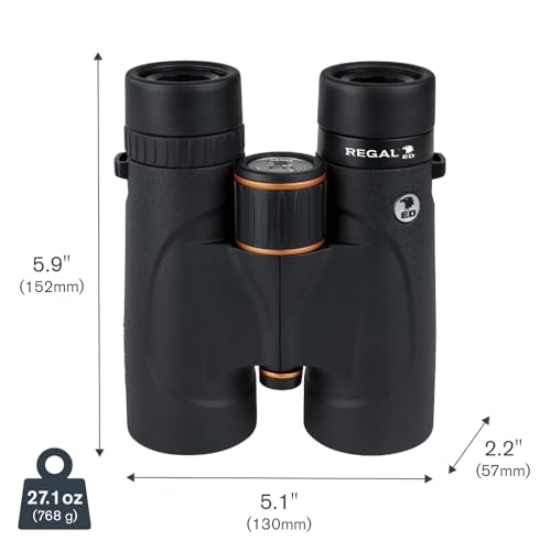 Celestron Regal ED 8x42 Binoculars with ED Glass for Birding & Nature | Premium ED Optics, Phase, Dielectric Coated BaK–4 Prism, Fully Multi–Coated Glass, 4.9 ft Close Focus, Tripod Adaptable - size: 8x42mm