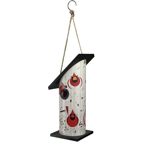 Red Carpet Studios Outdoor Bird House for Cardinals - Large Round Birdhouse, 20.5" Long, Cardinal Courtship by Charley Harper, Pine Wood and PVC Construction - color: Cardinal Courtship