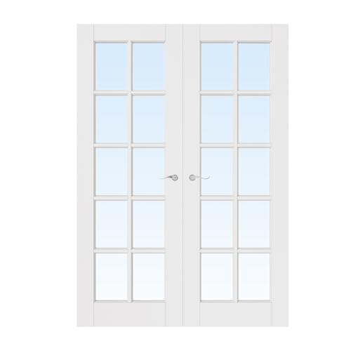 48x80 Interior French Door,10-Lite Clear Glass Doors,Living Room Doors | Satin Nickel Hardware-Privacy Door Lever w/ Lock, Latch&Hinges, Solid Core,Tempered Glass,No PreDrill,Jamb Assembly Required - color: 10 Lite, Silver Hinges, size: 48x80 for 50x82 op