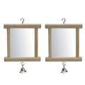Litewoo Bird Mirror with Bell Parrot Swing Interactive Play Toys, 2PC | Natural wood, with bell, 5.91"x3.94", reduces loneliness, easy hang on cages, for small bird/parakeet/conure/lovebird - color: Bird Mirror with Bell-2PCS