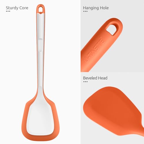 U-Taste Silicone Turner Spatula Set of 2, 13.6" Long/3.7" Wide, Orange | 600ºF Heat Resistant Food Grade Silicone Cooking Utensils Set, Wide Large Solid & Slotted Turner Pancake Egg Flipper - color: Orange