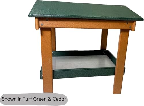 DutchCrafters Recycled Plastic Poly Large Covered Ground Fly Through Raised Platform Bird Feeder with Mesh Seed Tray - USA Amish Made (Turf Green & Cedar) - color: Turf Green & Cedar