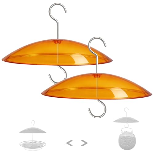 8" Mini Plastic Rain Cover for Bird Feeder, 2-Pack Yellow Weather Guard | Stainless Hooks Baffle Dome, Small Protective Shield for Hanging Outdoors, Bird House Protector from Snow/Sun/Poop, Dia. 20cm - color: Orange, size: 2PC/Pack