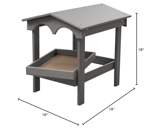 DutchCrafters Recycled Plastic Poly Large Raised Platform Covered Ground Fly Through Bird Feeder with Removable Seed Tray for Outdoors - USA Amish Made (Dark Gray) - color: Dark Gray