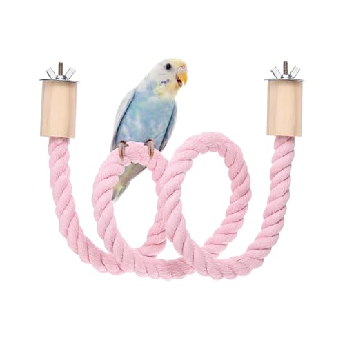 Bird Rope Perch Swing, Stand Rope Perch Standing Pole Accessory Climbing Swing Paw Grinding 32 Inch, (Pink) Intended for Parrot/Parakeet/Budgies/Cockatiels/Lovebirds - color: Pink, size: 32 Inch