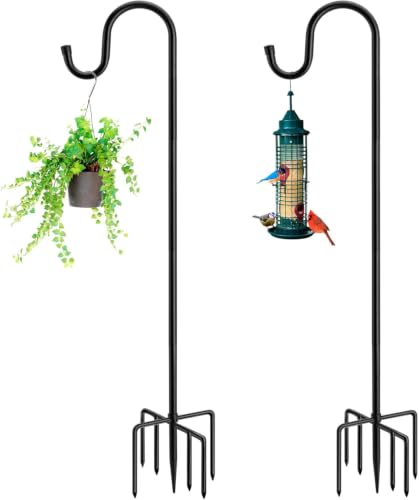 84" Shepherds Hooks for Outdoor with 7 Prongs Base, Heavy Duty Bird Feeder Pole for Hanging Lantern, Hummingbird Feeder, Shepherds Hook for Bird Feeders for Outside, 2 Packs, Black - size: 84in-2pcs