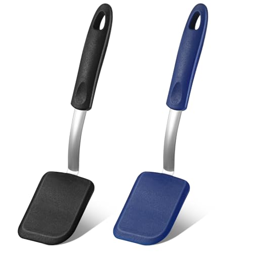 2 Pcs Mini Silicone Cookie Brownie Spatula,Solid Flat,Black,Blue | Flexible Kitchen Small Silicone Turner,for Nonstick Cookware, Heat Resistant, No Scratch ,Kitchen Spatula Set for Egg - color: Black,Blue