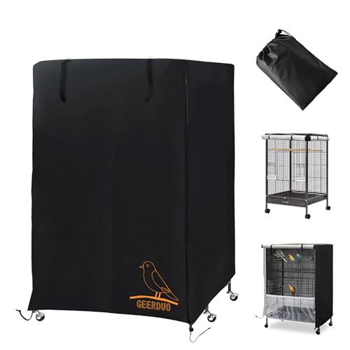 Bird Cage Cover, 600D Universal Parrot Cage Cover for Night, 100% Shading Oxford Cloth with Waterproof PU Coating Layer, Adjustable Soft Airy Nylon Mesh Net