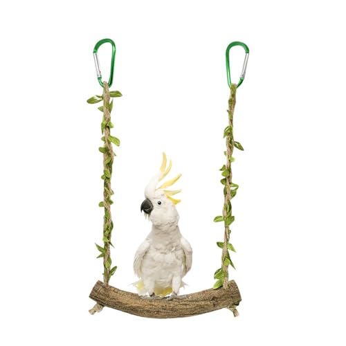 Bird Swing Stand Bird Perch Stand Parrot Rope Swing Hanging Toy Cage Toys Training Stand Holder Exercise Stand Bird Chewing Toy for Lovebird, Budgie Conure Finches Lovebird Cockatiel, 7.9 x 7.1 Inch