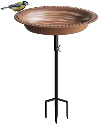 Koutemie Bird Bath for Outside 1-¼ Gallon Detachable, Deep Brown, 29 Inch | Hummingbird Baths Feeders for Outdoors, Garden Freestanding Birdbath & Birdfeeder Bowl with Metal Stake for Garden Patio Yard - color: Brown