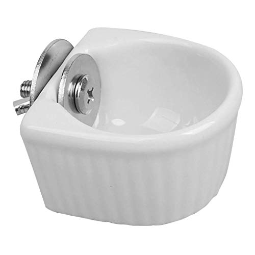 Small Animals Bowl, Detachable Cage Feeder Pet Ceramic Water & Food Feeder, Small Animal Supplies for Rabbit Parrot Squirrels Chinchilla Hamster Ferret (White, S) - size: S