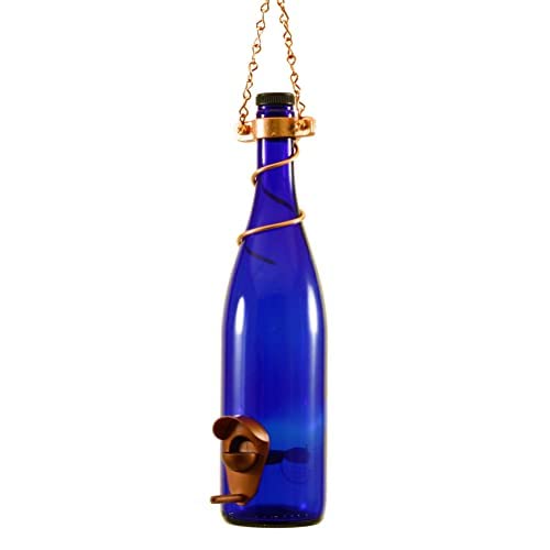 Blue Ridge Mountain Wine Bottle Feeder, Backyard & Garden Decor, Hanging Bird Feeder, Outdoor Use, 25oz Seed Capacity, Blue & Copper - color: Cobalt Blue & Copper