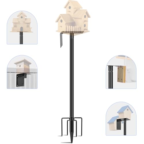 Ottsuls Bird Feeder Pole, 76 Inch Heavy Duty Bird House Pole Kit for Outdoors, with Wooden Board, 5-Prong Base Feeding Station for Wild Birds Watching, Adjustable Feeder Stand (House Not Included) - size: 76 IN-1Pack