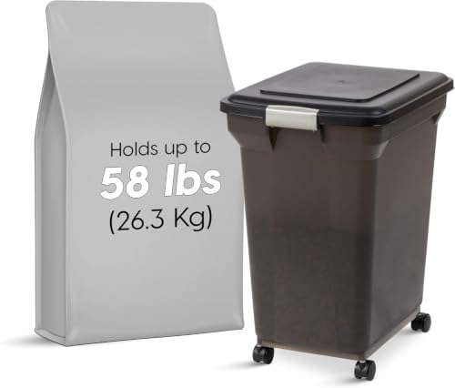 IRIS USA Dog Food Storage Container, Up to 58 lbs, Smoke Black, Made in USA | Wheels for Mobility, Airtight Seal, BPA-Free, Best for Bird Seed, Cat food, Cat Litter, Chicken Feed, Pellets - color: Smoke, size: 58 lbs