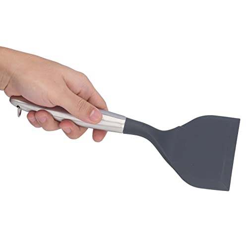Wide Mouth Frying Spatula, Professional Stainless Steel Silicone Kitchen Cooking Spatula with Hook Design for Non Stick Pans and Easy Storage - color: Gray(304#)