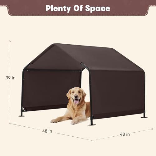 Dog Shade Shelter Outdoor 4'x4'x3' Tent for Large Medium Dogs, Outside Sun Rain Canopy Pet House for Livestock Pigs Cats with Waterproof Roof Ground Nails,Brown - color: Brown