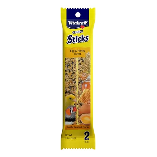 Vitakraft Crunch Sticks Parakeet Treats Egg and Honey Flavor 2 Pack - Long Lasting Seed Stick with Natural Wood Center Clip Holder and Nutritious Ingredients for Happy Engaged Birds - size: 0.7 Ounce (Pack of 2)