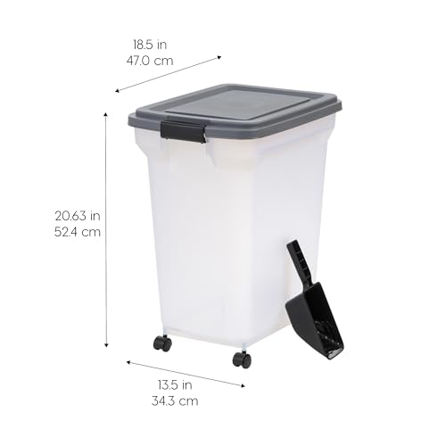 IRIS USA Dog Food Storage Container, Up to 54 lbs, Dark Gray, Made in USA | Includes 2-Cup Scoop & Wheels, Airtight Seal, BPA-Free, Bird Seed, Cat food, Cat Litter, Treats, Keeps Kibble Fresh - color: Dark Gray, size: 40 lbs