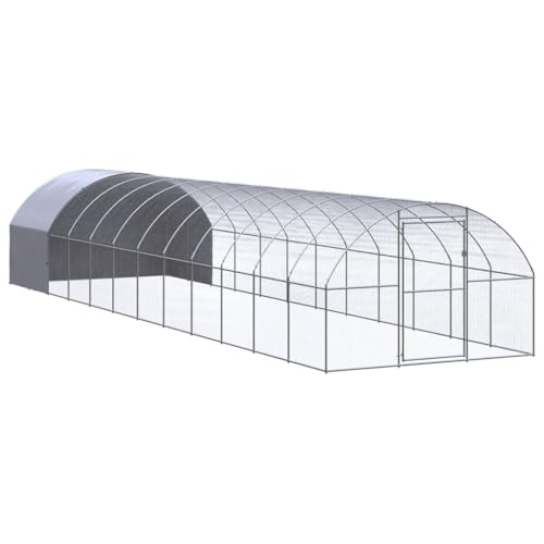 Galvanized Steel Chicken Coop, Large Outdoor Chicken Run for Hens, Ducks, and Small Animals, Spacious Enclosure with Polyethylene Roof, Easy to Clean - color: Original-A, size: 9.8' x 39.4' x 6.6'