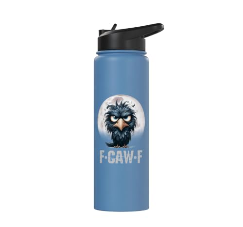 F-Caw-F Black Crow Black Bird Funny Crow F-Caw-F Stainless Steel Insulated Water Bottle - color: Light Blue