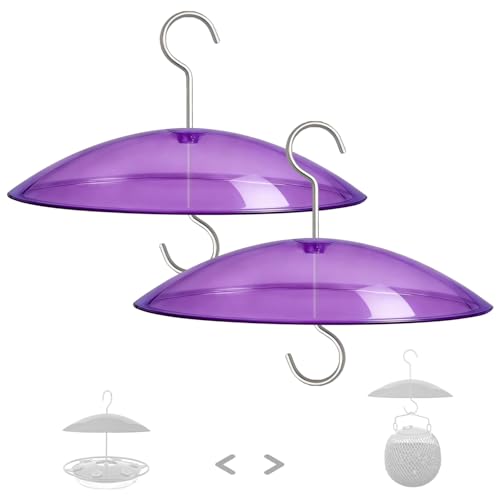 8" Mini Plastic Rain Cover for Bird Feeder, 2-Pack Purple Weather Guard | Stainless Hooks Baffle Dome, Small Protective Shield for Hanging Outdoors, Bird House Protector from Snow/Sun/Poop, Dia. 20cm - color: Purple, size: 2PC/Pack