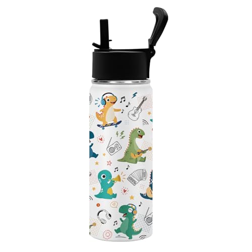 Dinosaur 18oz Water Bottle, with 2 Lids Handle, Insulated Sport Cup | 18oz Stainless Steel Travel Tumbler,Reusable Leak proof Anti Slip Boot Mug, Christmas Birthday Dinosaur Gift for Son - color: Dinosaur