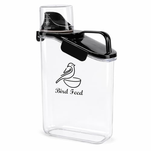 Bird Seed Storage Container Portable-3 Qt/2.8 L Clear Plastic Airtight Wild bird Seed Dispenser food with Measuring Cup|BPA Free-White - color: White