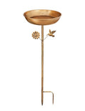 Freestanding Bird Bath with Metal Stake - 11” Antique Bronze Metal Birdbath Bowl & Feeder for Outdoor Garden Yard Decor