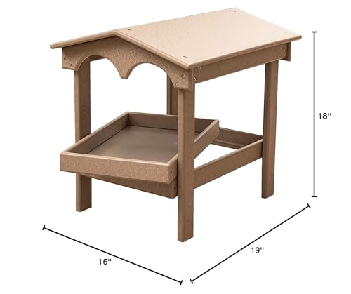 DutchCrafters Recycled Plastic Poly Large Raised Platform Covered Ground Fly Through Bird Feeder with Removable Seed Tray for Outdoors - USA Amish Made (Weathered Wood) - color: Weathered Wood