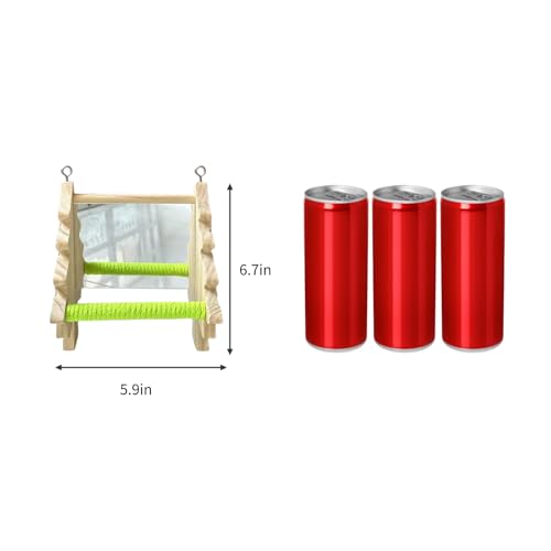 Bird Toys, Wooden Swing with Mirror and Perches for Cage, Bird Cage Accessories for Budgie, Lovebird, Green Cheek, Cockatiel, Conure, Quaker, Caique and Other Small to Medium Birds