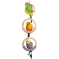 3-Ring Bird Wooden Swing with Bell Climbing Toy Chewable Cotton Rope Perch | 17 Inch for Cage Cockatiels Budgies Parakeets Lovebirds