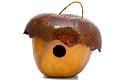 Handmade Acorn Gourd Birdhouse – Natural Hanging Bird House for Wrens and Small Birds, Outdoor Garden Décor