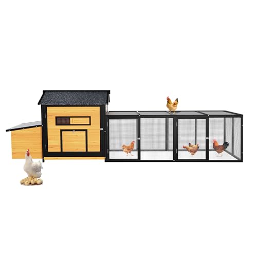 Outdoor Wooden Chicken Coop with Run, Expandable Chicken House for 2-4 Chickens, Backyard Poultry Cage with 7 Doors, Nesting Box, Pull-Out Tray & Ramp, Hen House Animal Coop for Chickens Ducks Rabbits - color: color 5, size: 114 x 26 x 36 Inches