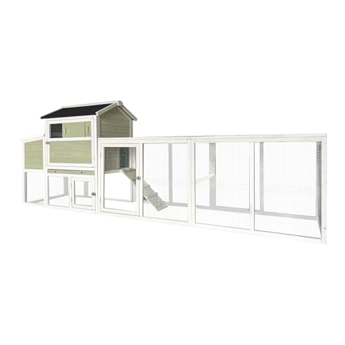 Chicken Coop, Large Wooden Chicken Coop with Nesting Boxes & Run Cage for 3-6 Chickens, Outdoor Hen House Poultry Hutch Rabbit Cage with No-Slip Ramp & Pull-Out Tray for Backyard Farm(Gray Green) - color: grey green