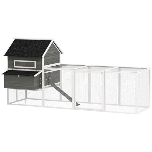 PawHut 137" Chicken Coop with Extra Large Run, for 4-6 Chickens, Dark Gray | Hen House, Wooden Rabbit Hutch Poultry Bunny Cage, Nesting Box, Waterproof Roof, for Backyard - color: Dark Gray
