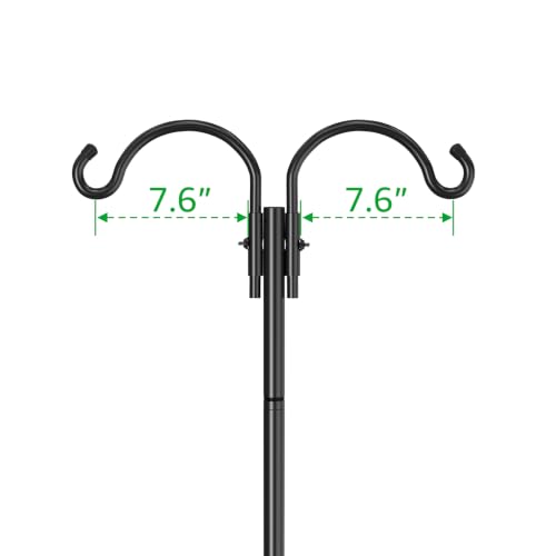 GOFORWILD 2 Pack Adjustable 84inch Double Shepherds Hook for Outdoor | Metal Bird Feeder Pole with 5-Prong Base for Hanging Bird Nest, Plant Basket,Lantern,Solar Light - size: 84 Inch
