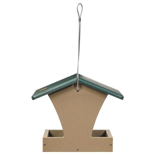 Birds Choice Two-Sided Hopper Bird Feeder | Small | Taupe/Green | Recycled Plastic Hanging Feeder, Easy to Fill and Clean, Weather-Resistant for Year-Round Backyard Use - color: Taupe/Green