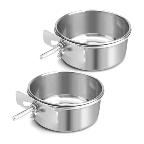 Bird Cage Feeder, Bird Feeder for Cage, 2 Pcs 10oz Stainless Steel Food Water Bowls with Clamp, Hanging Coop Cups for Parrot Cockatiel Hamster Rabbit Rat Small Animals - color: 2pcs-10oz Stainless Steel Bowl with Clamp