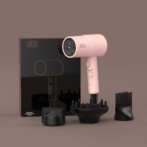 AINA Hair Dryer with Diffuser,Comb Full-Featured Blow Dryer 110V(Pink) | 3 Heat/2 Speed;Cold shut button;Lightweight;Compact Size;High Temp;Low Airflow;Same Results;Less Expense - color: Babe Pink, size: 4 Piece