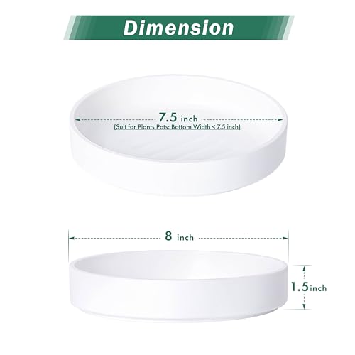 Phoenix Vine 8 Inch Plastic Plant Saucer Water Drip Tray, Heavy Sturdy Round Plant Drainage Tray for Indoors Outdoor, Matte White, 21-TY-8W-1 - size: 8"
