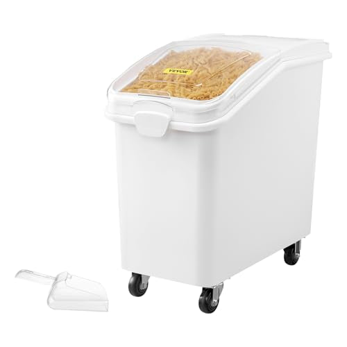 VEVOR 27 Gallon food storage containers 500 Cup Ingredient Bin with Scoop and Sliding Lid Commercial Food Container Ideal for rice storage, dog food container, flour, and sugar containers, White - size: 27 Gallon