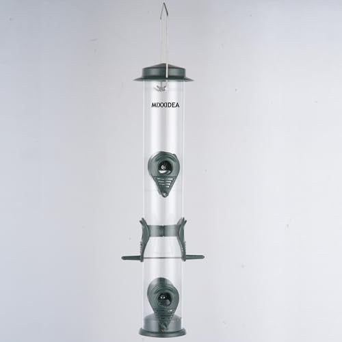 1PK Metal Bird Feeders with 6 Feeding Ports,Tube Bird Feeder with Steel Hanger,Hard Plastic Wild Bird Feeder for Outdoors Hanging, Attracting Birds in Your Lawn, Garden, Balcony–Green - color: Green 1 PACK