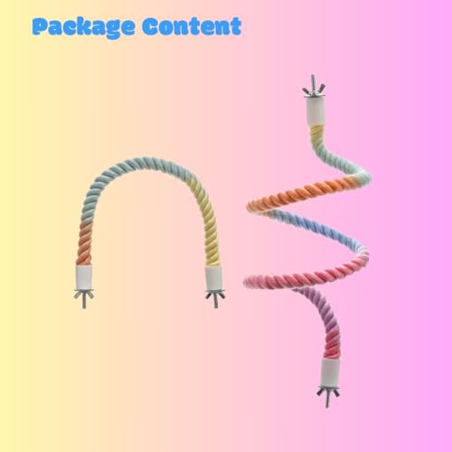 2Pcs Gradient Bird Rope Perch Stand Bird Cage Climbing Rope Toys Accessories of M5*30mm Screw for Cockatiels Lovebird Parakeet Budgies Sugar Gliders Hemp Swing(31.4'' & 14'') - size: 2pcs